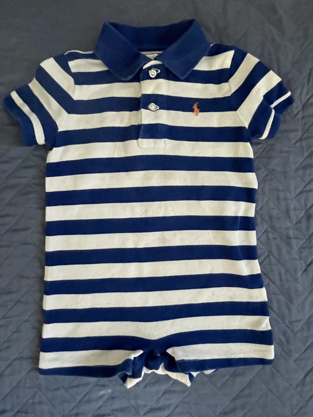 Ralph Lauren Navy & White Striped Polo Romper - Kids